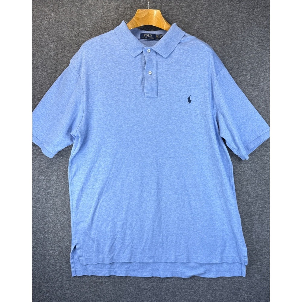 Polo Ralph Lauren Polo Shirt Mens XLT Tall Preppy Blue Short Sleeve Heathered